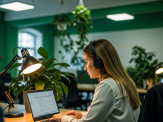Employer Branding Foto einer Mitarbeiterin am Laptop